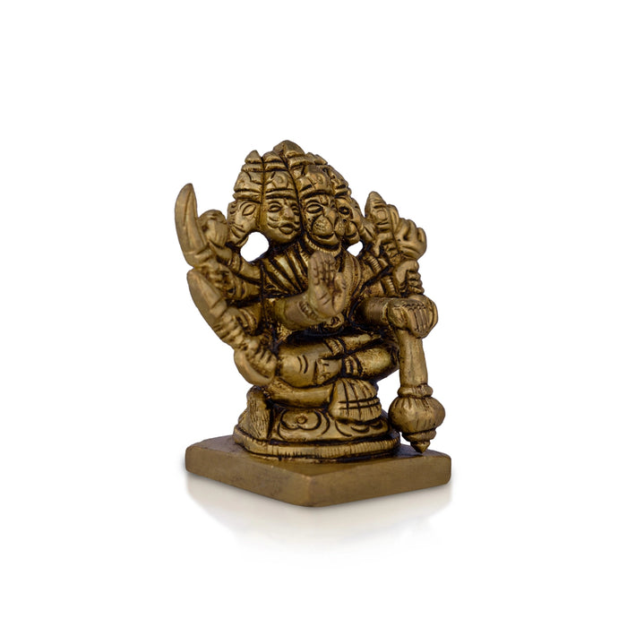 Panchmukhi Hanuman Murti - 3 X 2.5 Inches | Antique Brass Idol/ Sitting 5 Face Anjaneya Statue For Protection - Brass Murties