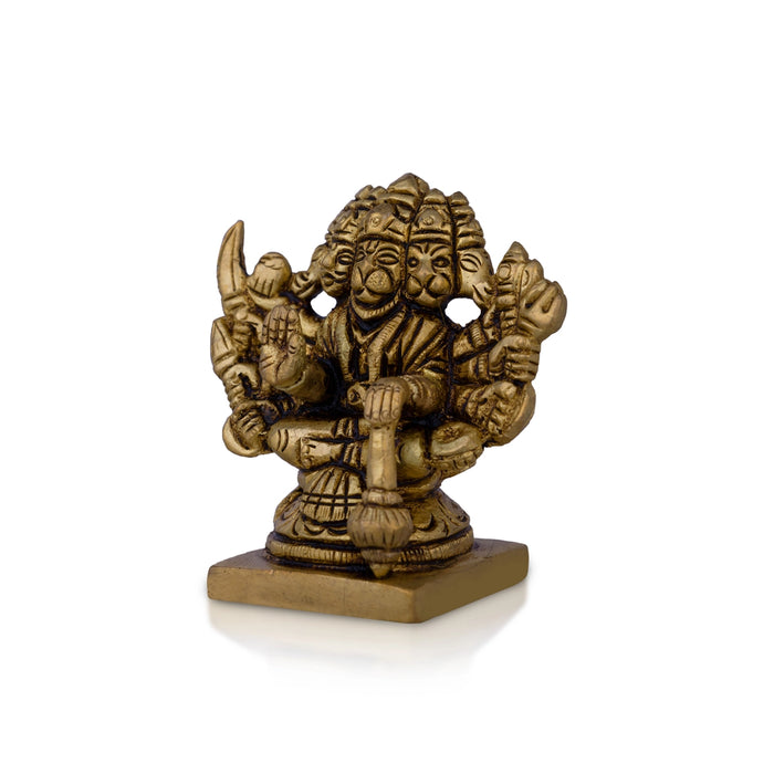 Panchmukhi Hanuman Murti - 3 X 2.5 Inches | Antique Brass Idol/ Sitting 5 Face Anjaneya Statue For Protection - Brass Murties
