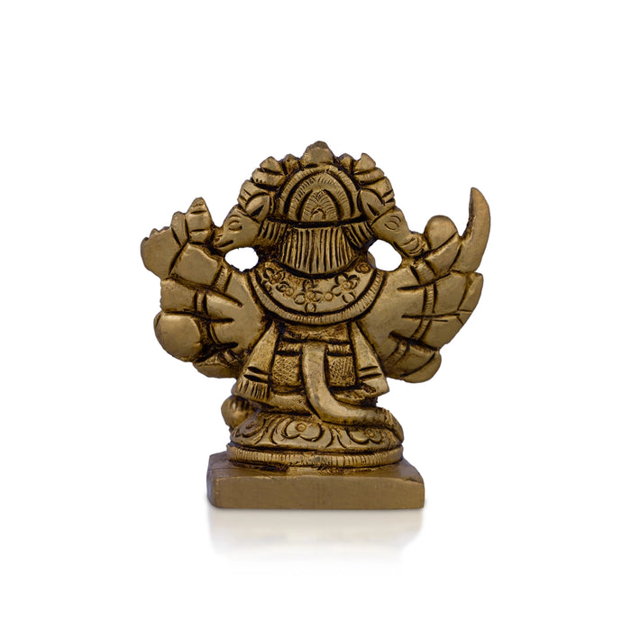 Panchmukhi Hanuman Murti - 3 X 2.5 Inches | Antique Brass Idol/ Sitting 5 Face Anjaneya Statue For Protection - Brass Murties