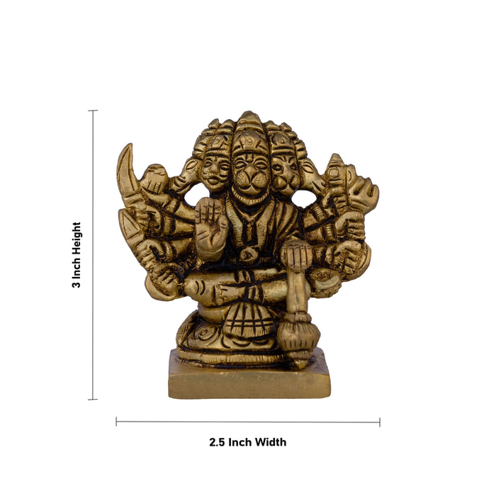 Panchmukhi Hanuman Murti - 3 X 2.5 Inches | Antique Brass Idol/ Sitting 5 Face Anjaneya Statue For Protection - Brass Murties