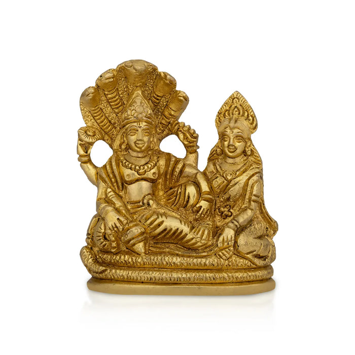 Vishnu Lakshmi Idol With Sheshnag - 3 x 4 Inches | Antique Brass Idol/ Laxmi Vishnu Murti for Pooja - Brass Murties