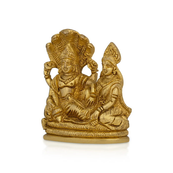 Vishnu Lakshmi Idol With Sheshnag - 3 x 4 Inches | Antique Brass Idol/ Laxmi Vishnu Murti for Pooja - Brass Murties