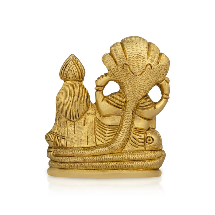 Vishnu Lakshmi Idol With Sheshnag - 3 x 4 Inches | Antique Brass Idol/ Laxmi Vishnu Murti for Pooja - Brass Murties