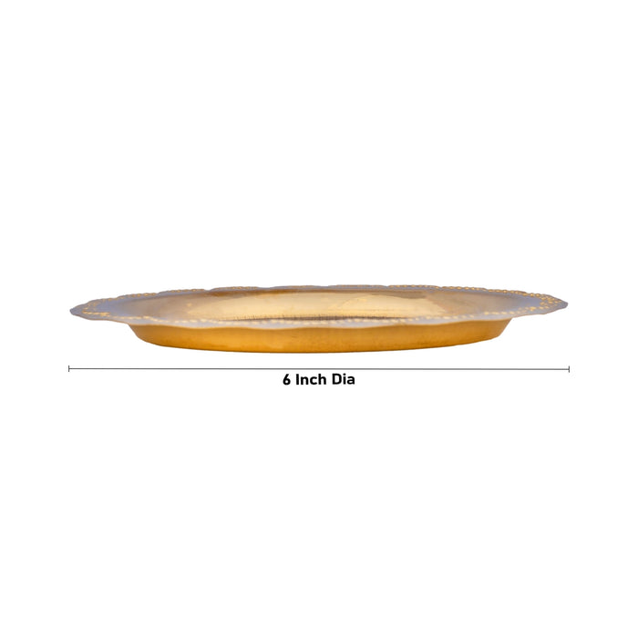 Brass Plate With Design - 6 Inches | Thali Plate/ Halwa Plate/ Puja Plate for Home/ 40 Gms Approx - Pooja Plate & Tray