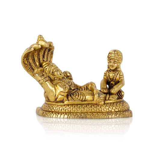 Vishnu Lakshmi Idol With Sheshnag - 3 x 3 Inches | Antique Brass Idol/ Laxmi Vishnu Murti for Pooja/ 570 Gms - Brass Murties