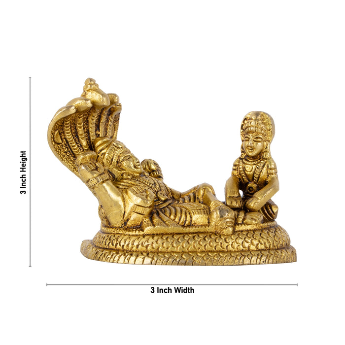 Vishnu Lakshmi Idol With Sheshnag - 3 x 3 Inches | Antique Brass Idol/ Laxmi Vishnu Murti for Pooja/ 570 Gms - Brass Murties