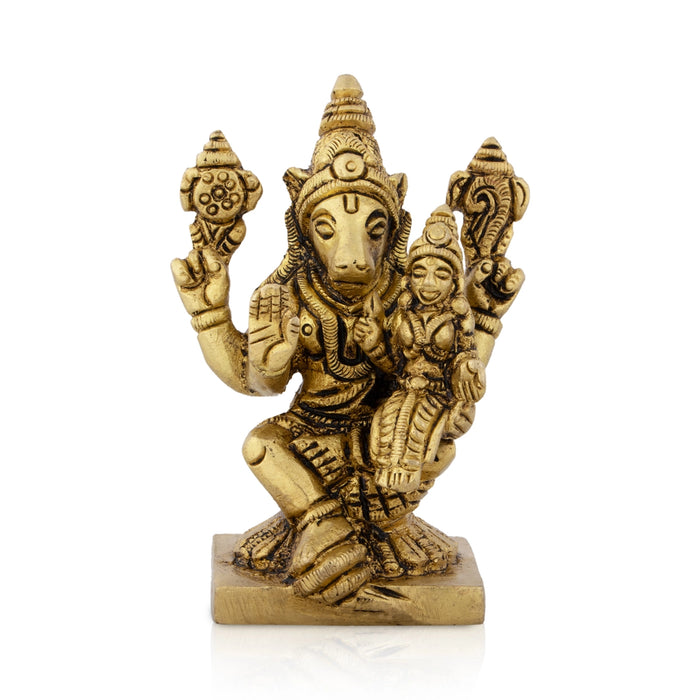Varaha Lakshmi Murti - 3 x 2 Inches | Antique Brass Idol/ Lakshmi Varaha Swamy for Pooja/ 260 Gms Approx - Brass Murties