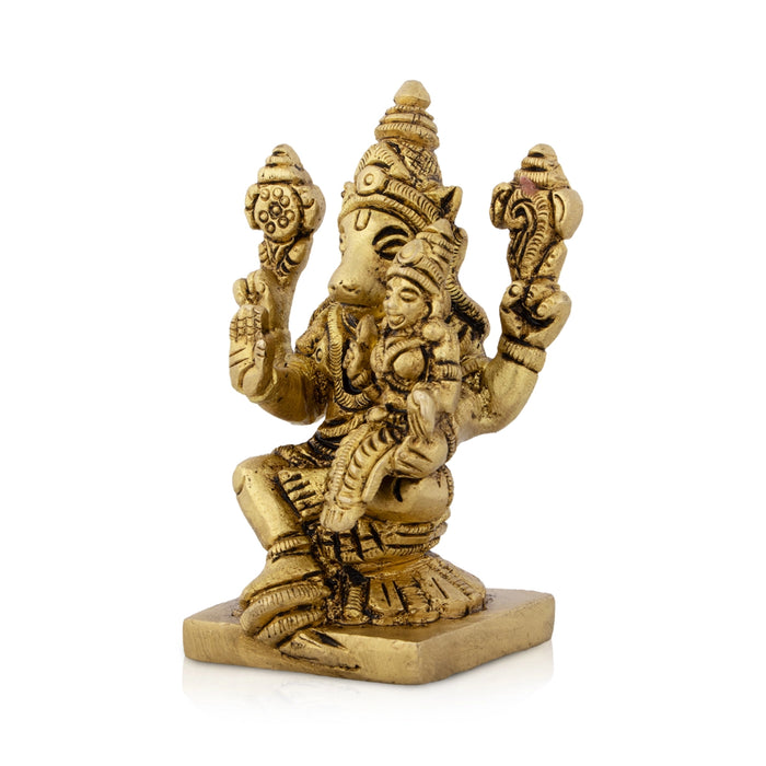 Varaha Lakshmi Murti - 3 x 2 Inches | Antique Brass Idol/ Lakshmi Varaha Swamy for Pooja/ 260 Gms Approx - Brass Murties