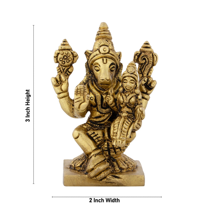 Varaha Lakshmi Murti - 3 x 2 Inches | Antique Brass Idol/ Lakshmi Varaha Swamy for Pooja/ 260 Gms Approx - Brass Murties