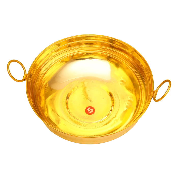 Brass Uruli - 2.75 x 7.75 Inches | Flower Pot With Handle/ Brass Urli for Pooja/ 240 Gms Approx