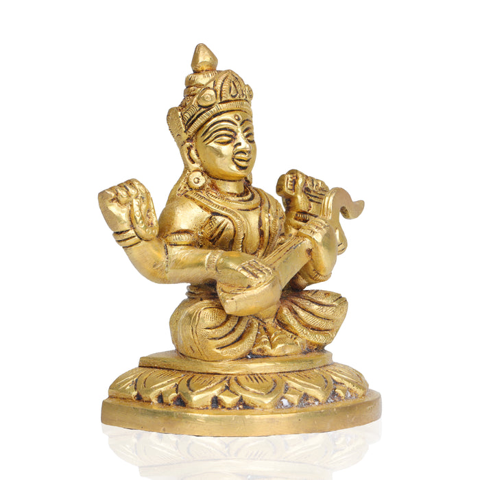 Saraswati Murti  - 5  Inches |  Antique Brass Statue/ Saraswati Idol/ Saraswati Mata Murti for Pooja - Brass Murties