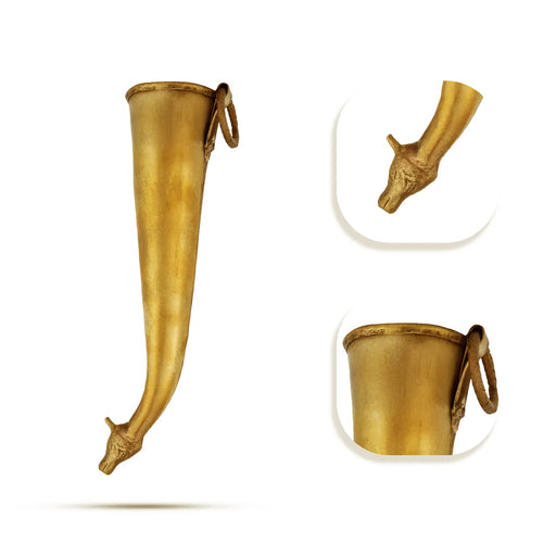 Brass Gaumukhi Shringi - 7.5 x 2 inches | Gomukhi Abhishek Patra / Brass Shringi for Mahadev Puja - Deity Accessories