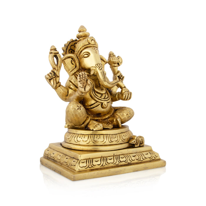 Ganesh Murti Sitting On Chowki - 6 x 4 Inches | Antique Brass Idol/ Ganpati Murti for Pooja/ 1.970 Kgs - Brass Murties
