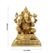 Ganesh Murti Sitting On Chowki - 6 x 4 Inches | Antique Brass Idol/ Ganpati Murti for Pooja/ 1.970 Kgs - Brass Murties
