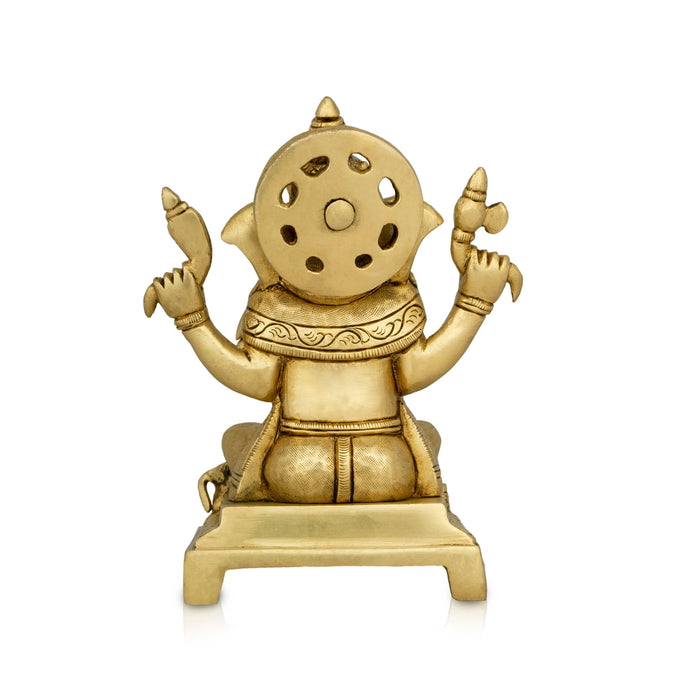 Ganesh Murti Sitting On Chowki - 6.5 x 5 Inches | Ganpati Murti/ Antique Brass Idol/ Vinayaka Statue for Pooja - Brass Murties
