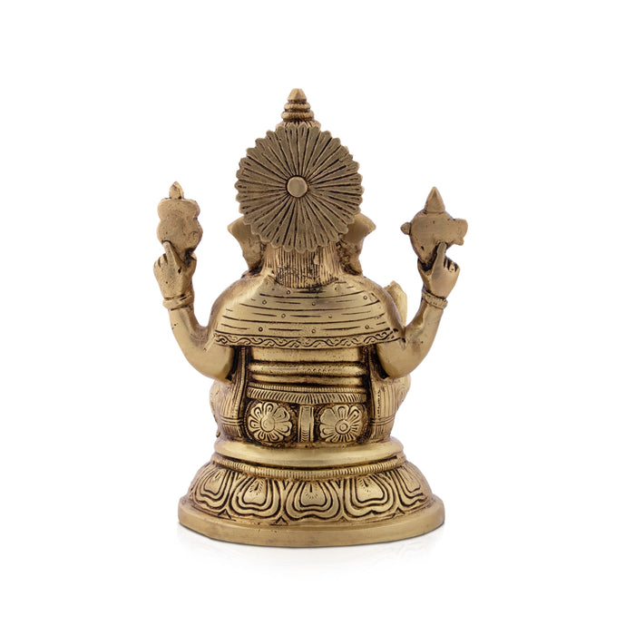 Vinayagar Sitting On Oval Base Murti - 8 x 5.5 Inches | Antique Brass Statue / Ganesha Idol For Home & Pooja