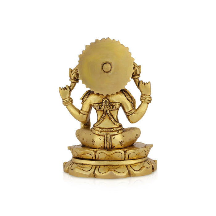 Lakshmi Sitting On Lotus Base Murti - 6 x 4.5 Inches | Antique Brass Idol / Laxmi Statue For Pooja