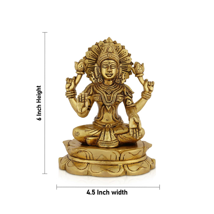 Lakshmi Sitting On Lotus Base Murti - 6 x 4.5 Inches | Antique Brass Idol / Laxmi Statue For Pooja