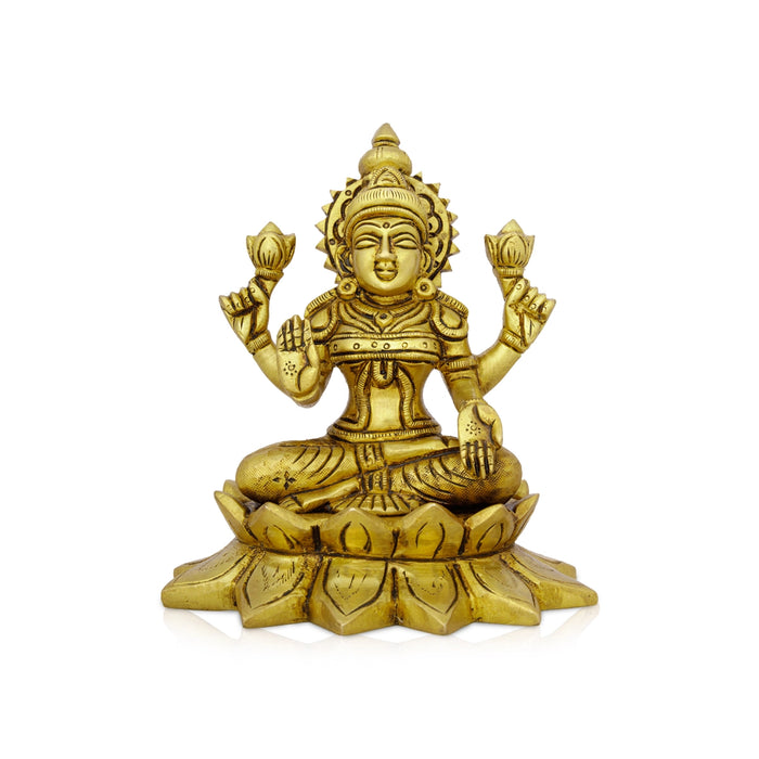 Lakshmi Idol - 5.5 x 4.5 Inches | Antique Brass Idol/ Laxmi Murti/ Lakshmi Murti for Pooja/ 1.410 Kgs Approx - Brass Murties