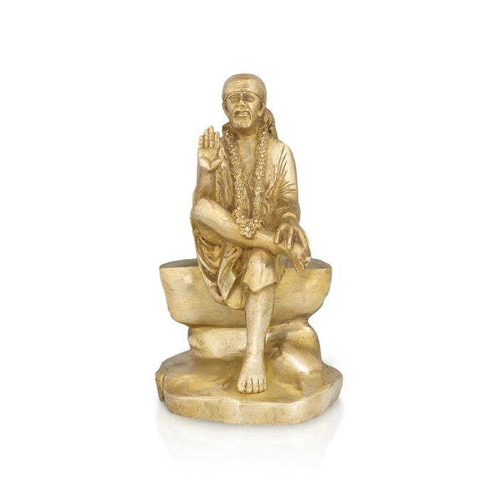 Saibaba Statue - 12 x 7 Inches | Antique Brass Saibaba Idol / Saibaba Sitting Murti/ Sai Baba Vigraham - Brass Murties