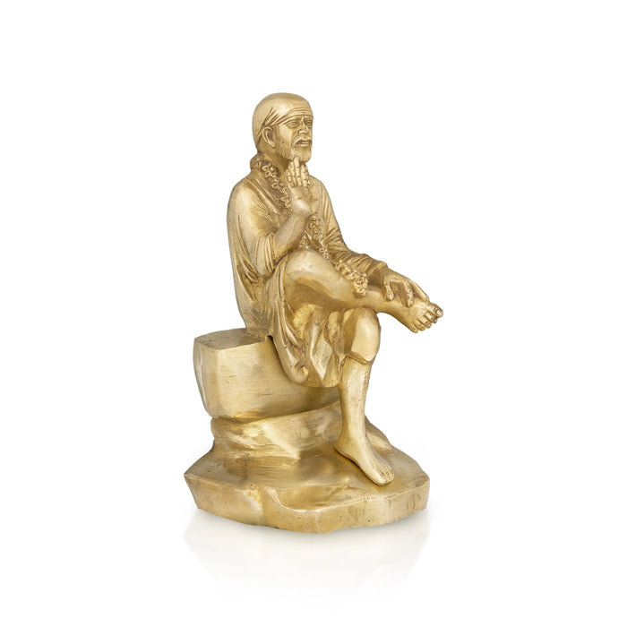 Saibaba Statue - 12 x 7 Inches | Antique Brass Saibaba Idol / Saibaba Sitting Murti/ Sai Baba Vigraham - Brass Murties