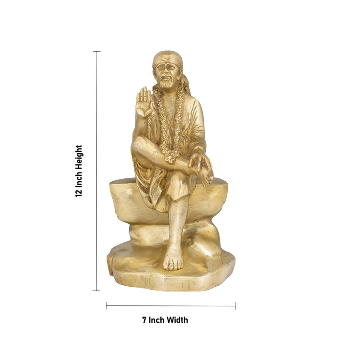 Saibaba Statue - 12 x 7 Inches | Antique Brass Saibaba Idol / Saibaba Sitting Murti/ Sai Baba Vigraham - Brass Murties