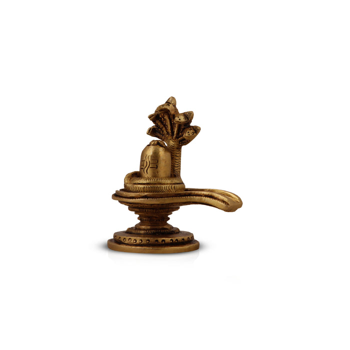 Shivling with Nagam - 2.5 Inches | Shiva Lingam/ Antique Brass Statue/ Sivalingam for Pooja