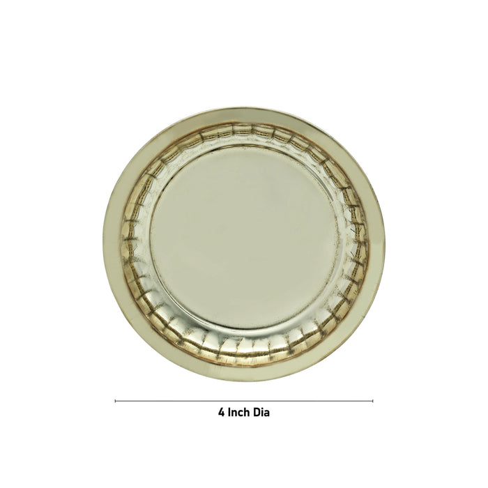 Brass Plate - 4 Inches | Pooja Thali Plate/ Pooja Plate/ Small Plate for Home - Pooja Plate & Tray