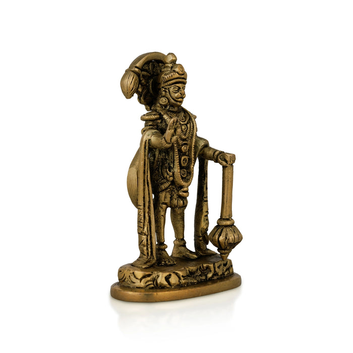 Anjaneya Statue Standing On Base - 4.5 X 1.75 Inches | Antique Brass Idol/ Hanuman Statue Mandi For Pooja - Brass Murties