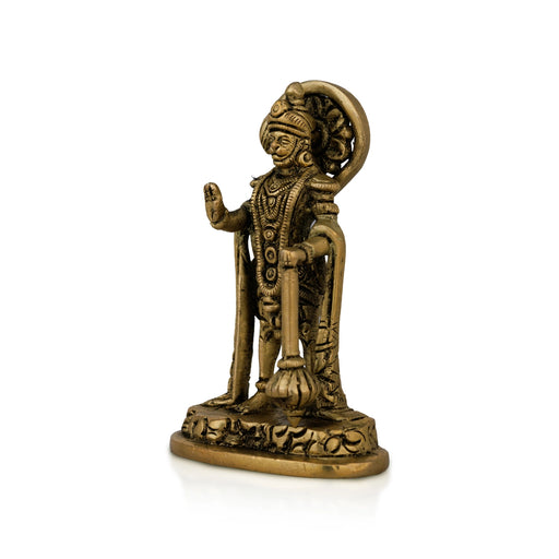 Anjaneya Statue Standing On Base - 4.5 X 1.75 Inches | Antique Brass Idol/ Hanuman Statue Mandi For Pooja - Brass Murties