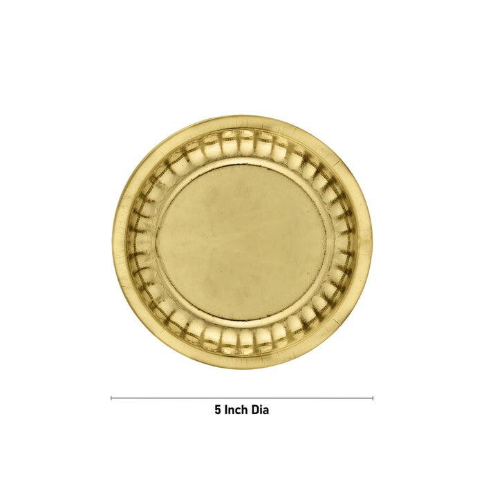Brass Plate - 5 Inches | Sargam Design Thali Plate/ Pooja Plate/ Small Plate For Offerings And Ritual Use - Pooja Plate & Tray