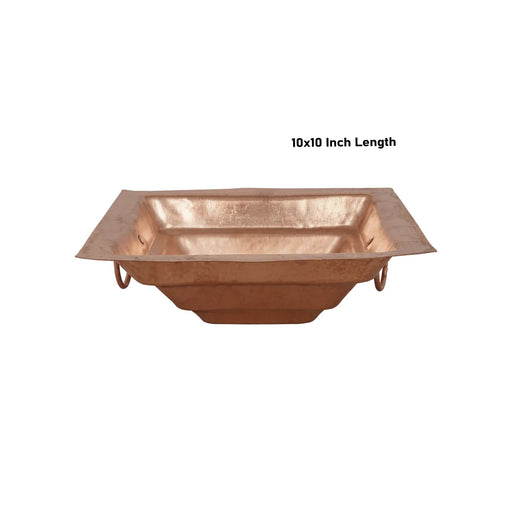 Havan Kund Without Stand - 10 x 10 inches | Copper Agnihotra Kund With Handle/ Yagna Kund for Pooja - Havan Kund