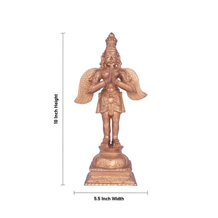 Garudan standing On Base Murti - 10 x 5.5 Inches | Panchaloham Statue / Garuda bhagavan Sculpture For Pooja - Panchaloha Murties