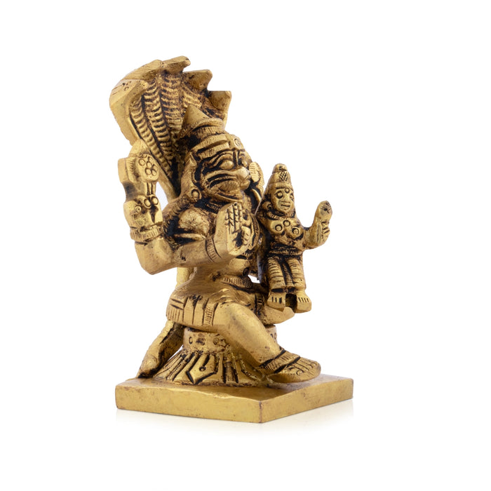 Lakshmi Narasimhar Idol - 3.5 x 2.5 Inches | Brass Antique Statue/ Lakshmi Narasimha Idol for Pooja - Brass Murties