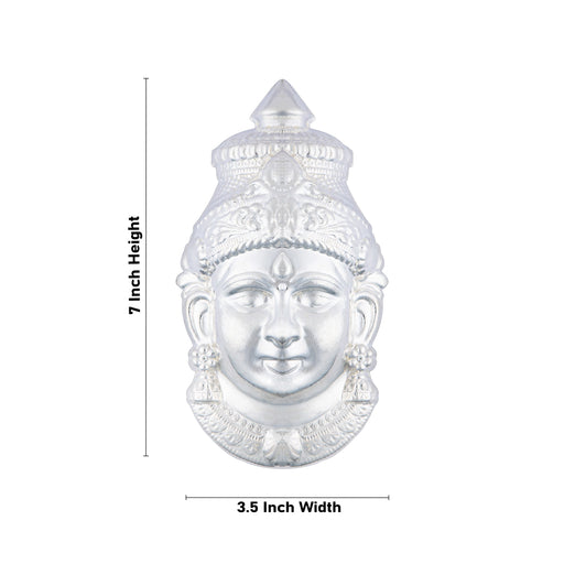 Varalakshmi Ammavari Face - 7 x 3.5 Inches | White Metal Lakshmi Face/ Amman Face for Deity/ 105 Gms Approx - Head & Face Accessories