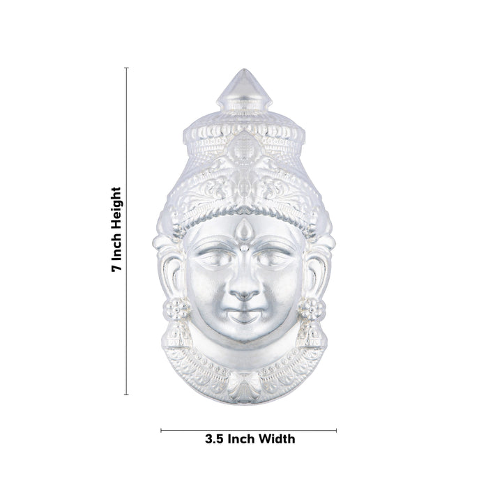 Varalakshmi Ammavari Face - 7 x 3.5 Inches | White Metal Lakshmi Face/ Amman Face for Deity/ 105 Gms Approx - Head & Face Accessories