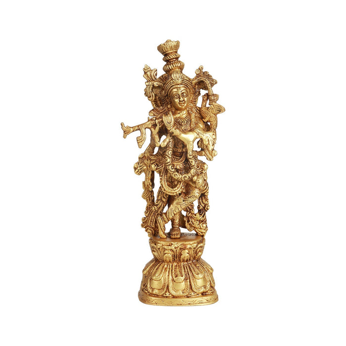 Krishnan Statue  - 12 x 4 Inches |  Brass Idol/ Krishna Idol/ Lord Krishna Standing/ Krishna Murti for Pooja - Brass Murties
