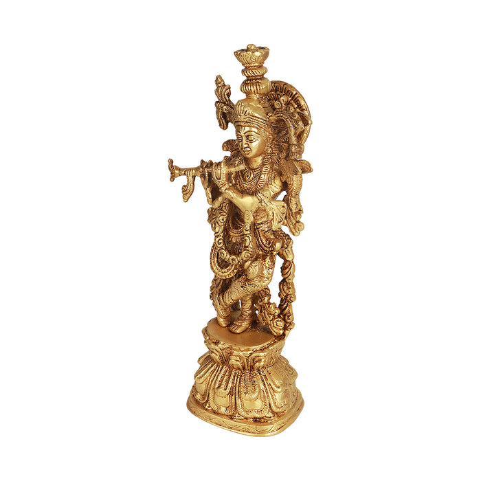 Krishnan Statue  - 12 x 4 Inches |  Brass Idol/ Krishna Idol/ Lord Krishna Standing/ Krishna Murti for Pooja - Brass Murties