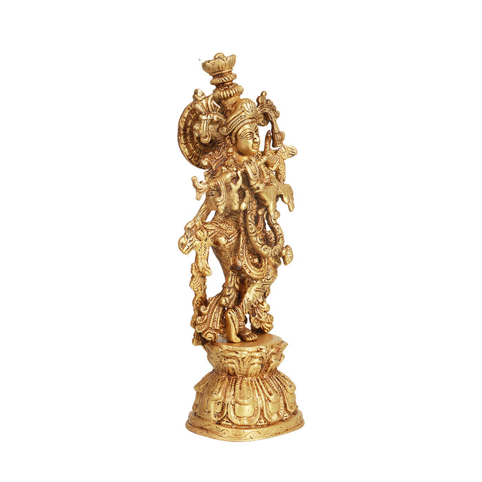 Krishnan Statue  - 12 x 4 Inches |  Brass Idol/ Krishna Idol/ Lord Krishna Standing/ Krishna Murti for Pooja - Brass Murties