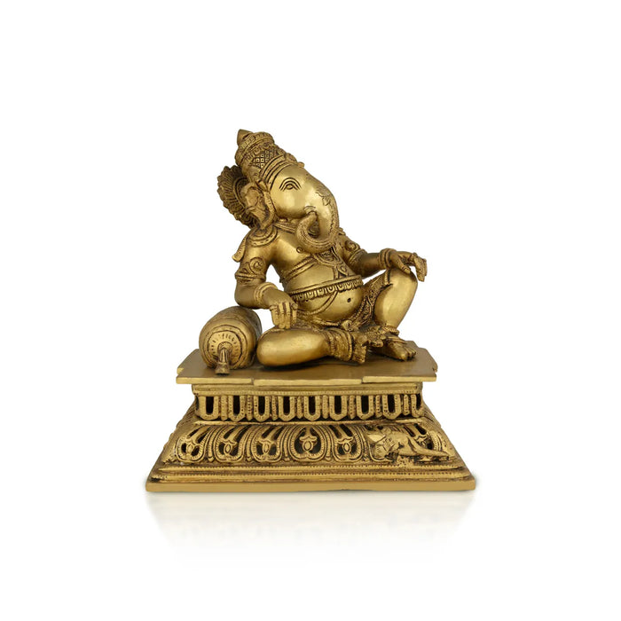 Ganesh Sitting Statue - 12 inches | Antique Brass Idol/ Vinayagar Sillai / spiritual Décor for Home, Office or Pooja Room - Brass Murties