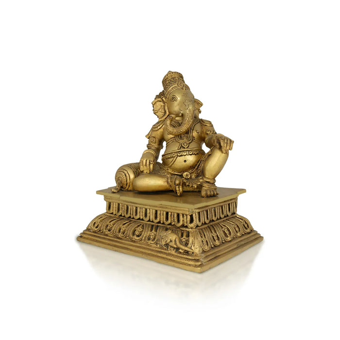Ganesh Sitting Statue - 12 inches | Antique Brass Idol/ Vinayagar Sillai / spiritual Décor for Home, Office or Pooja Room - Brass Murties