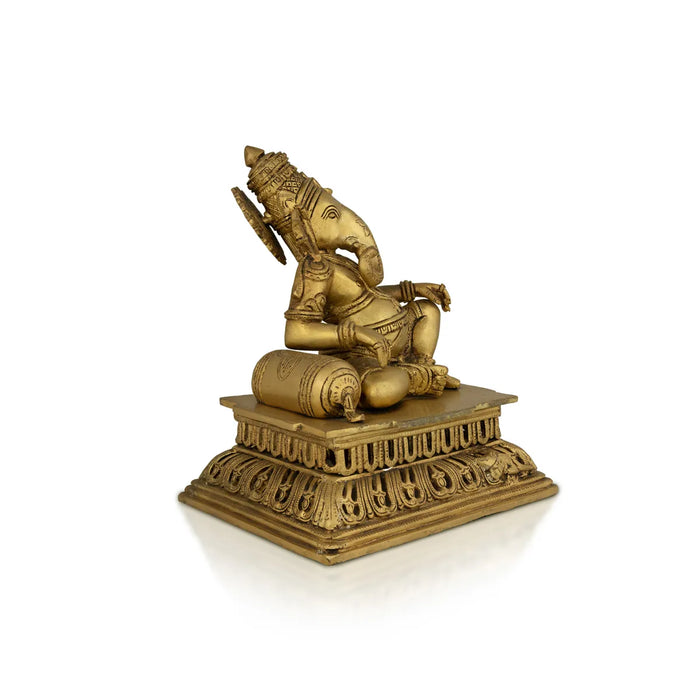 Ganesh Sitting Statue - 12 inches | Antique Brass Idol/ Vinayagar Sillai / spiritual Décor for Home, Office or Pooja Room - Brass Murties