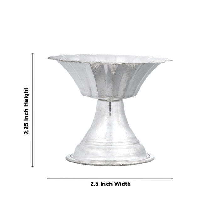 Devdas Lamp - 2.25 x 2.5 Inches | White Metal Devdas Diya/ Deepam/ Vilakku for Pooja/ 35 Gms Approx - Nanda Deep & Pyali Deep