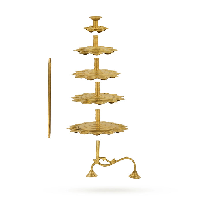 5 Step Brass Aarti With Handle - 13 x 9 Inches | Ganga Aarti/ Brass Kapoor Dhani for Pooja - Kapur Aarti