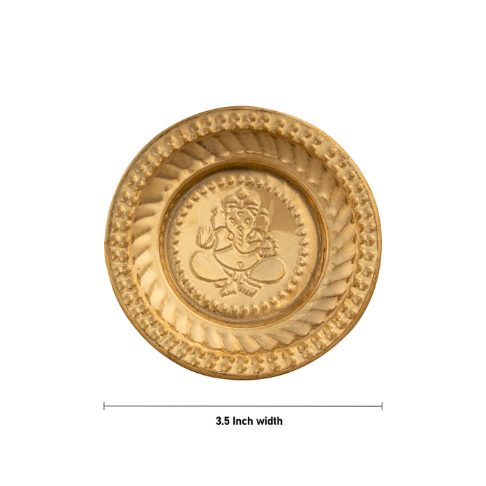 Brass Plate - 0.25 x 3.5 Inches | Beading Design Puja Plate/ Thali Plate for Pooja/ 15 Gms Approx - Pooja Plate & Tray