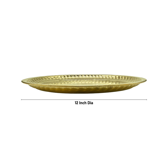 Brass Plate - 12 Inches | Ring Design Thali Plate/ Pooja Plate For Ritual And Offering - Pooja Plate & Tray