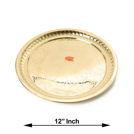 Brass Plate - 12 Inches | Thali Plate/ Ring Design Pooja Plate for Home/ 400 Gms Approx - Pooja Plate & Tray