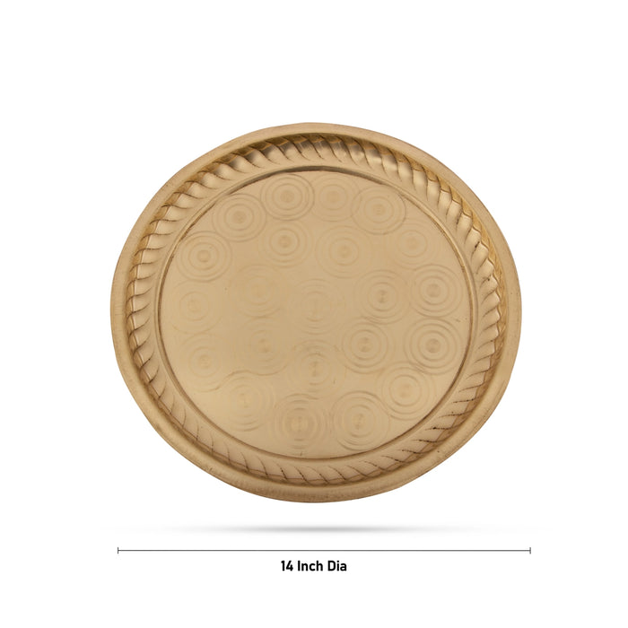 Brass Plate - 14 Inches | Round Shape / Pooja Thali Plate/ Puja Plate For Auspicious Rituals And Offerings - Pooja Plate & Tray