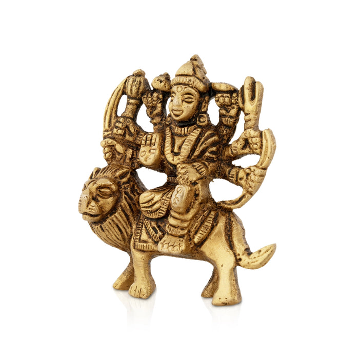 Durga Idol Sitting On Lion With 8 Hands - 2.5 x 2.5 Inches | Antique Brass Idol/ Durga Statue for Pooja/ 120 Gms - Brass Murties