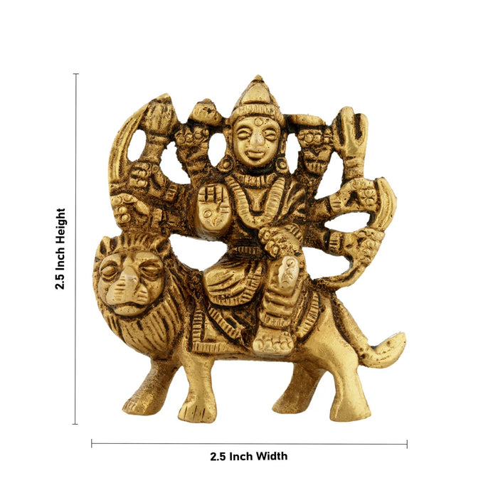 Durga Idol Sitting On Lion With 8 Hands - 2.5 x 2.5 Inches | Antique Brass Idol/ Durga Statue for Pooja/ 120 Gms - Brass Murties